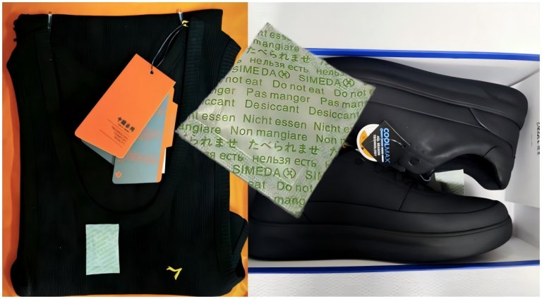 Simeda Nano Desiccant provide highly effective moisture protection for footwear, apparel, and bag products.