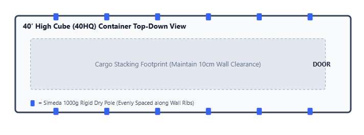 Recommended engineering layout for 12 to 14 hanging dry poles inside a 40HQ container